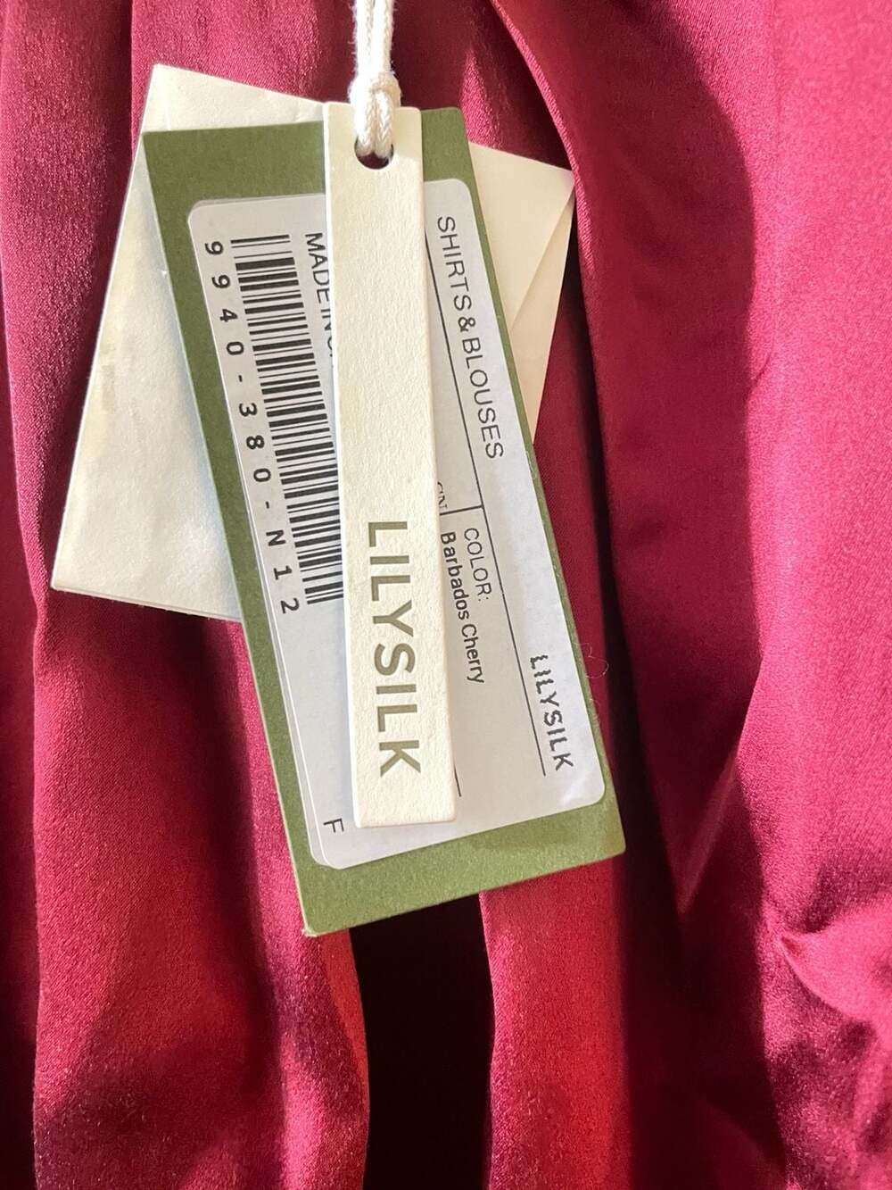 LILYSILK Barbados Cherry Silk High Neck Scarf Blouse - Picture 3 of 7
